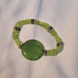 Dyed Green Prehnite Stone Beaded Stretch Bracelet